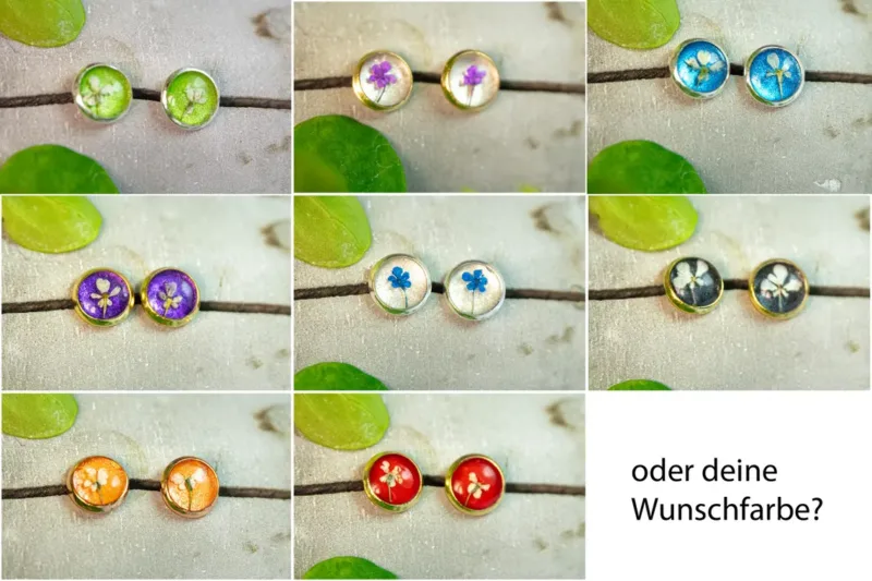 Lieblingsprodukt - Kleine, runde Ohrstecker mit echten, farbenfrohen Blüten - ein einzigartiges Geschenk für die moderne, stilbewusste Frau