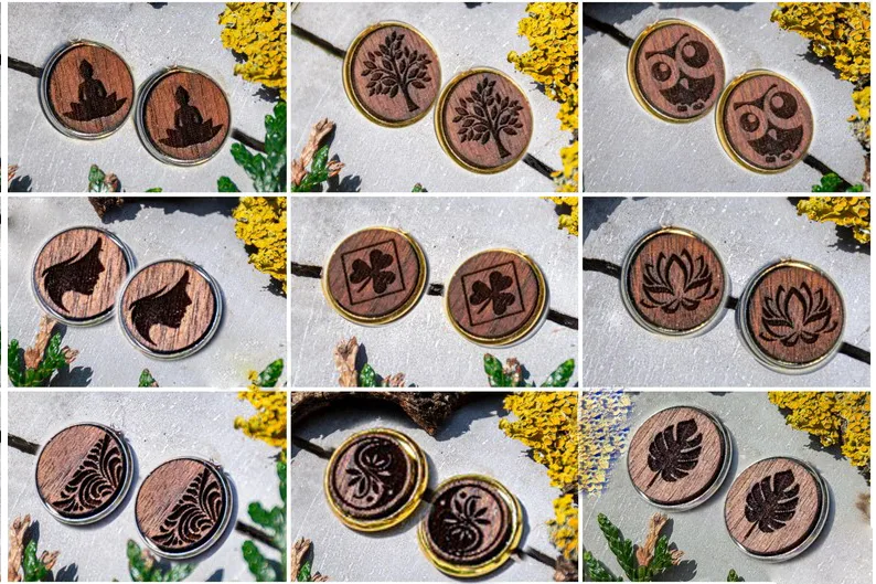 Jedes Motiv auf diesen Ohrringen aus Holz hat eine besondere Bedeutung.