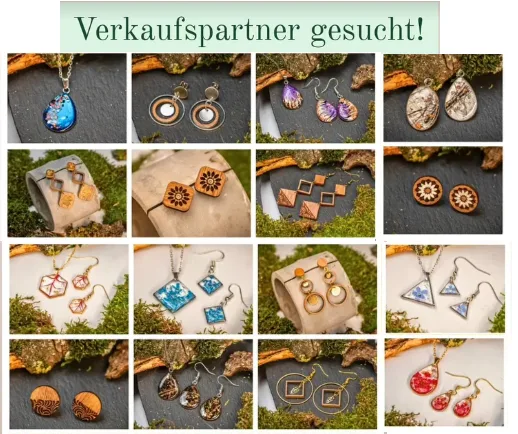 Verkaufspartner gesucht – handgemachter Schmuck mit echten Blüten, Holz und Epoxidharz von MeinNaturJuwel